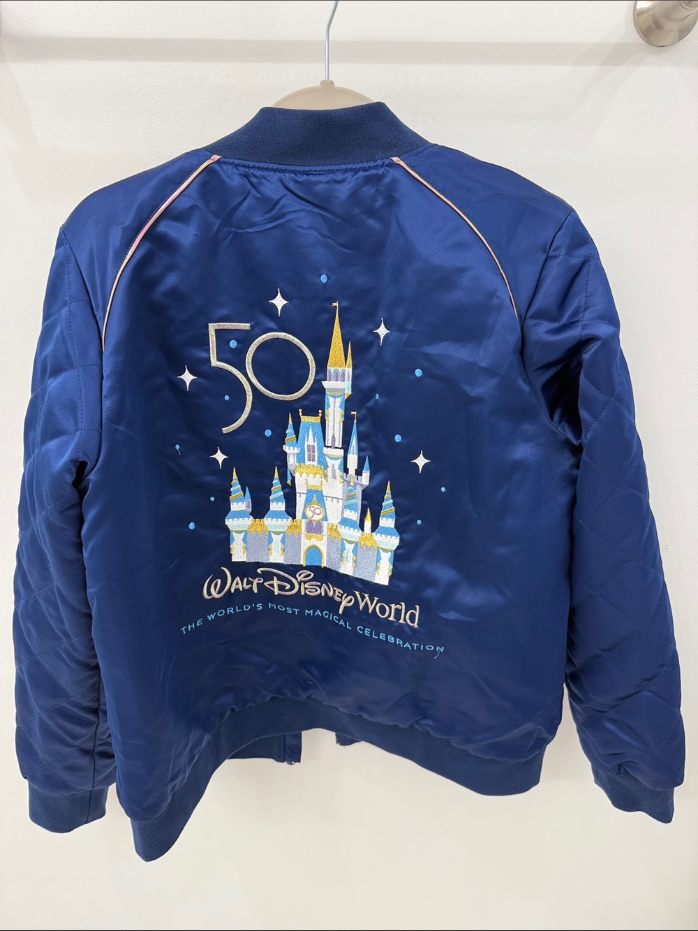 Disney Navy Blue 50th Anniversary Castle Bomber Jacket Size Large